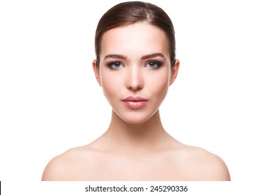 Woman With Beautiful Face On White Background