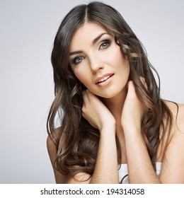 Woman beautiful face portrait. Skin care style face hand touching. Female model studio posing. - Shutterstock ID 194314058