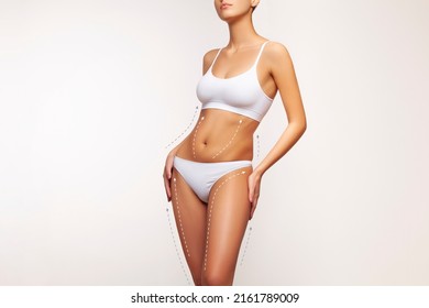 Woman Beauty, Cosmetic Surgery And Skin Liposuction, Body Care, Slender Line Of A Female Young Body In Underwear