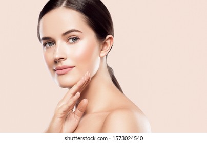 Woman Beauty Face Healthy Skin Color Background Natural Makeup