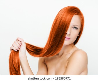 Woman With Beauty Long Red Hair