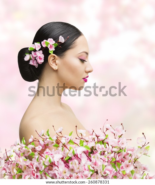 Woman Beauty Portrait Sakura Flower Asian Stock Photo Edit Now