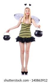 Woman In Bee Costume Isolated On White