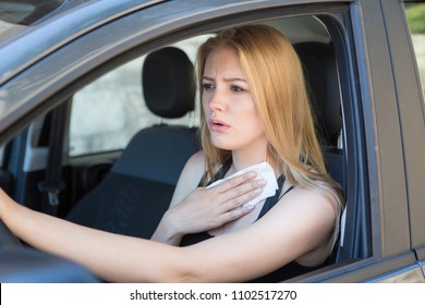 Woman Being Hot During A Heat Wave In Car 