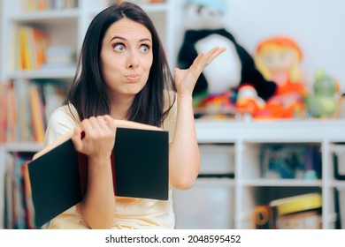 Woman Being Mind Blown By An Inspiring Book. Funny Female Reader Surprised By A Plot Twist Ending In A Novel
