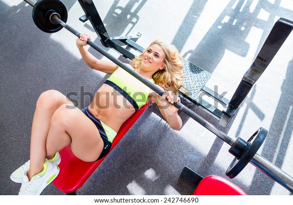 Woman Bench Press Gym Exercising Better Stock Photo Edit Now