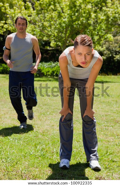 Woman Bending Over Recover While Man Stock Photo Shutterstock