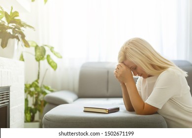 Woman With Bible Praying Home