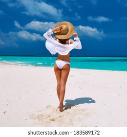 Woman In Bikini At Tropical Beach