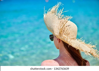 Woman Bikini Wearing Sunglasses Straw Sun Stock Photo 1342763639 ...