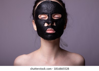 Woman In Black Cloth Mask On Face, Cosmetic Skin Care