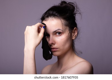 Woman In Black Cloth Mask On Face, Cosmetic Skin Care