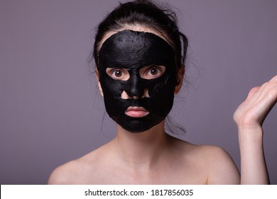 Woman In Black Cloth Mask On Face, Cosmetic Skin Care