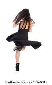 Woman In Black Dress Running Away, Motion Blur