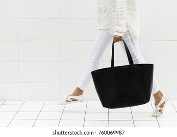 Woman With Black Tote Bag