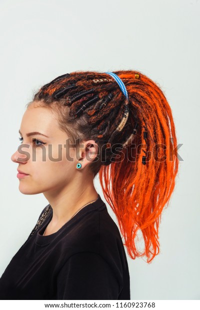 Woman Black Tshirt Girl Orange Dreadlocks Stock Photo Edit