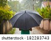 person with black umbrella
