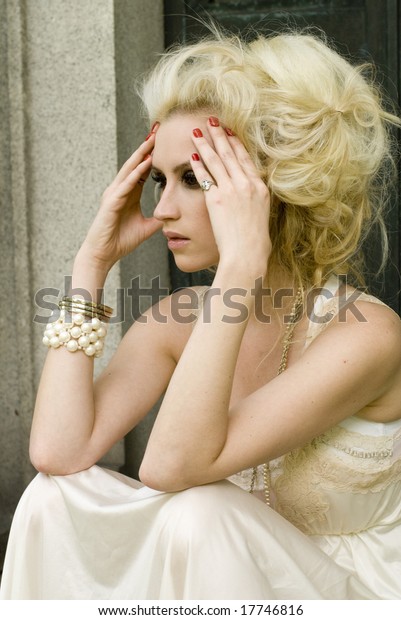 Woman Blonde Hair Wearing Red Nail Stock Photo Edit Now 17746816