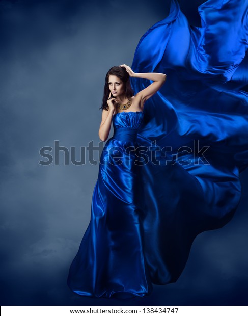 Woman Blue Dress Flying Silk Fabric Stock Photo 138434747 | Shutterstock