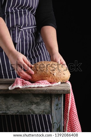 Similar – Image, Stock Photo baked round rye bread with sunflower seeds