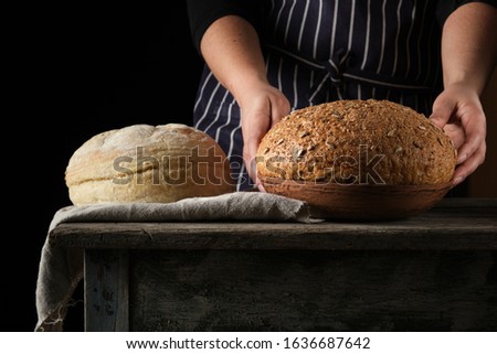 Similar – Image, Stock Photo baked round rye bread with sunflower seeds