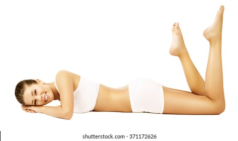Woman Body Beauty Model White Underwear Lying on White