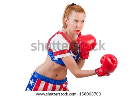 Woman boxer isolated on white