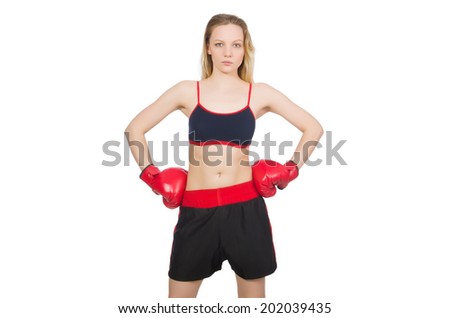 Woman boxer on white background