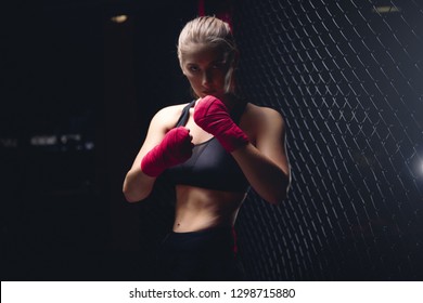 Woman Boxer Training Fighter In Gym. Concept Mma Sport.