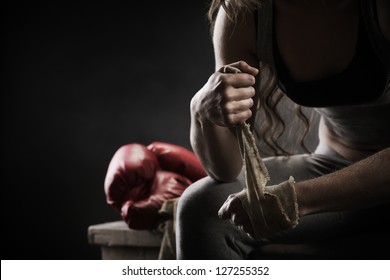 Woman Boxer Wearing White Strap On Wrist