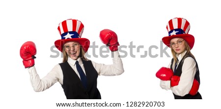 Woman with boxing gloves isolated on white