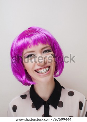 Similar – Happy woman with purple hair