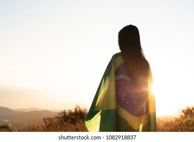 Woman With Brazilian Flag