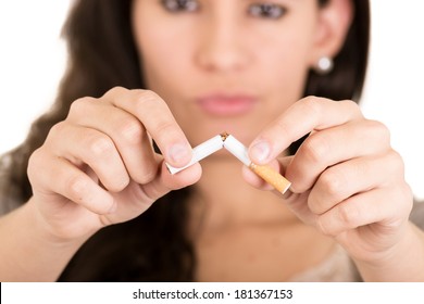 A Woman Breaking Cigarette. Concept Stop Smoking