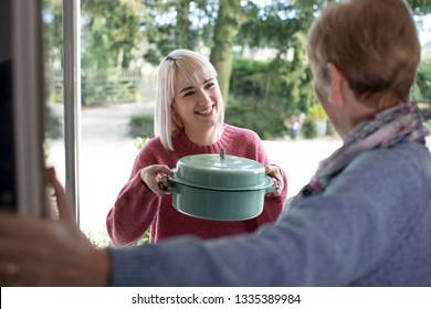 Woman Bringing Meal For Elderly Neighbour