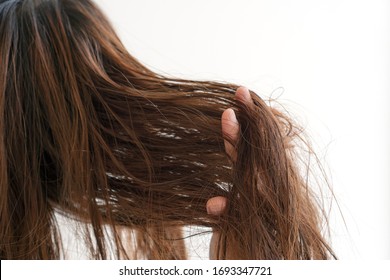 Woman Brushing Her Wet Messy Hair After Bath With Comb, Thin Hair Porblem. Hair Damage, Health And Beauty Concept.