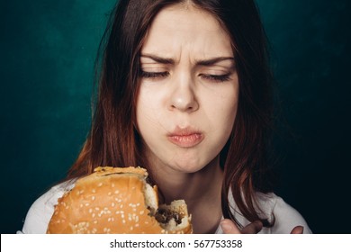 Woman With Burger In Hand, The Bad Spoiled Food