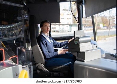 Woman Bus Driver Is In The Working City