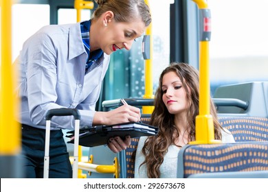 Woman In Bus Having No Valid Ticket At Inspection