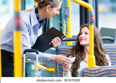 Woman In Bus Having No Valid Ticket At Inspection