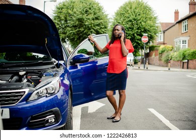 Woman Calling For Help As Her Car Broke Down