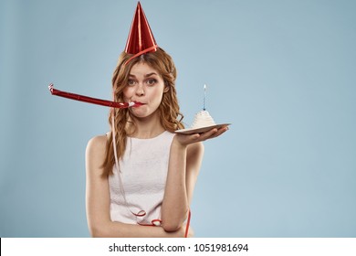 woman in a cap, cake, holiday                              