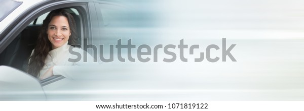 Woman in car with\
transition effect