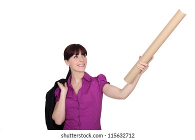 Woman With A Cardboard Tube