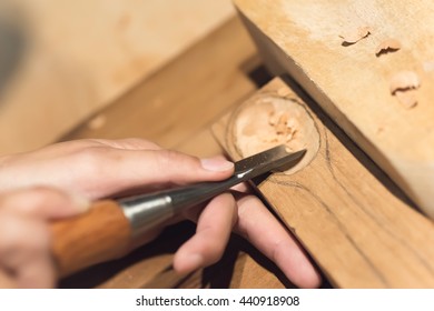 Woman Carpentry At Home, Wooden Work Concept