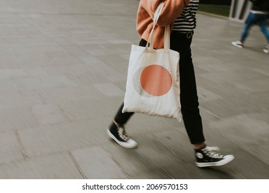 Woman Carrying Reusable Canvas Tote Bag