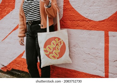 Woman Carrying Reusable Canvas Tote Bag