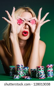 Woman In Casino Playing Cards