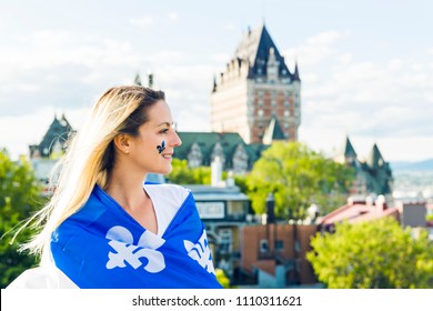 Woman celebrates the national holiday in quebec city
