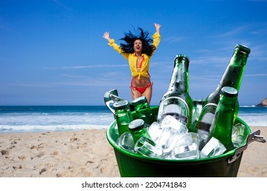 Woman Celebrating Goal Drinking Beer